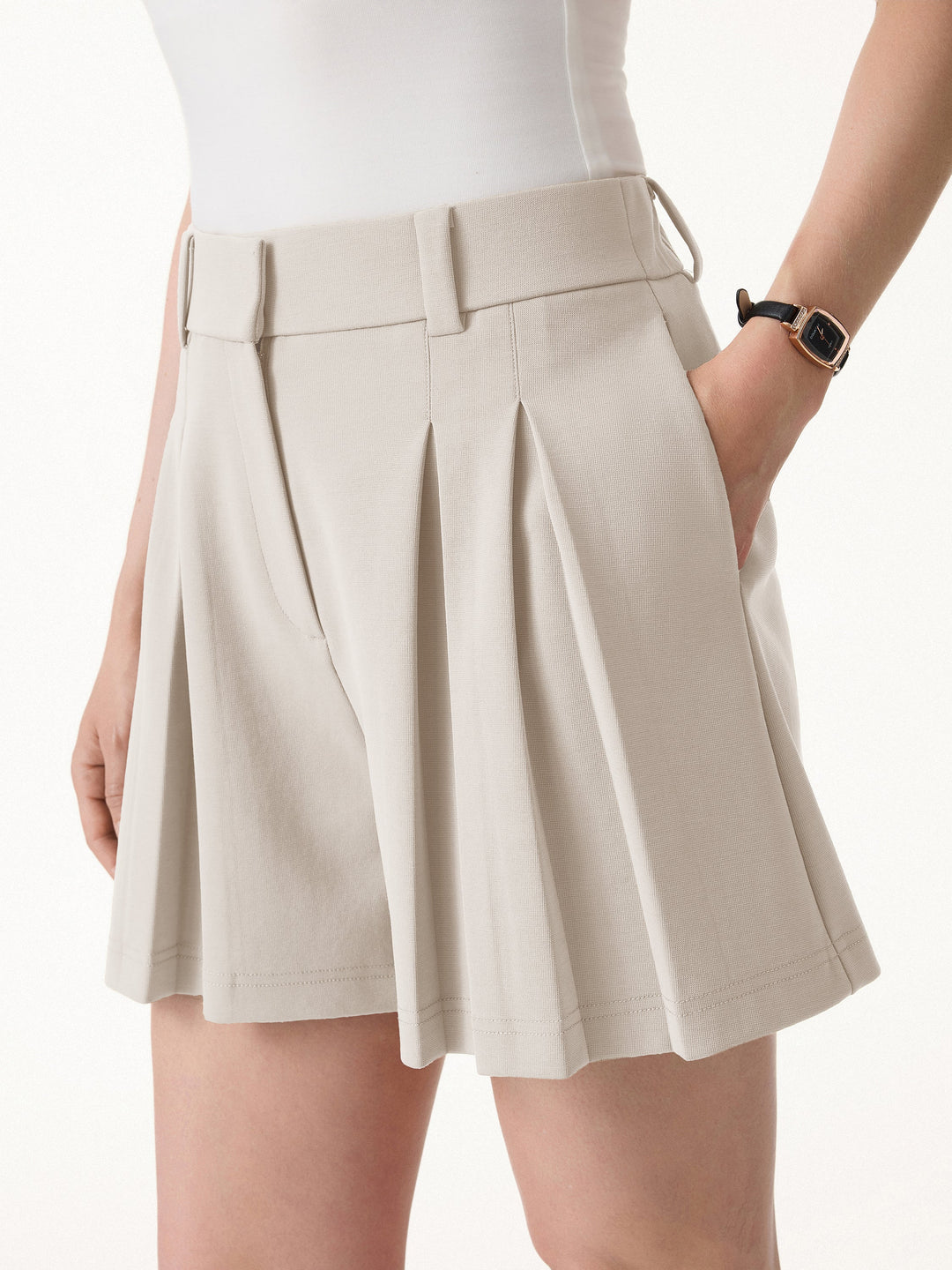 Sandwashed Modal High Rise A-Line Pleated Shorts
