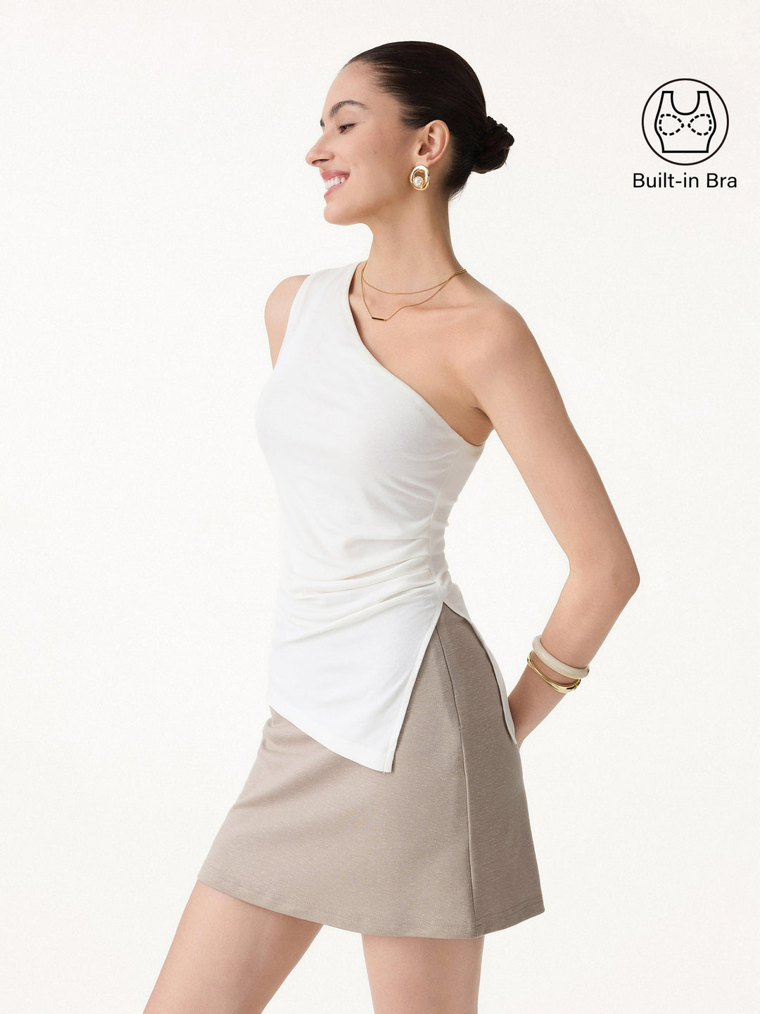 Linen Knit One Shoulder Bra Tank