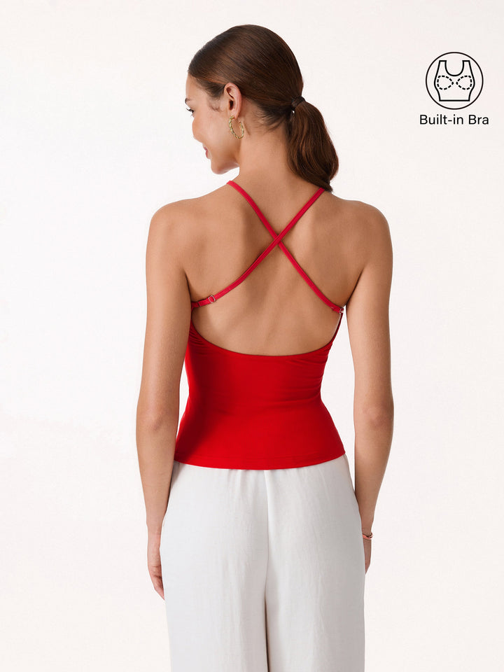SkinKiss Round Neck Cross-Back Bandless Bra Top