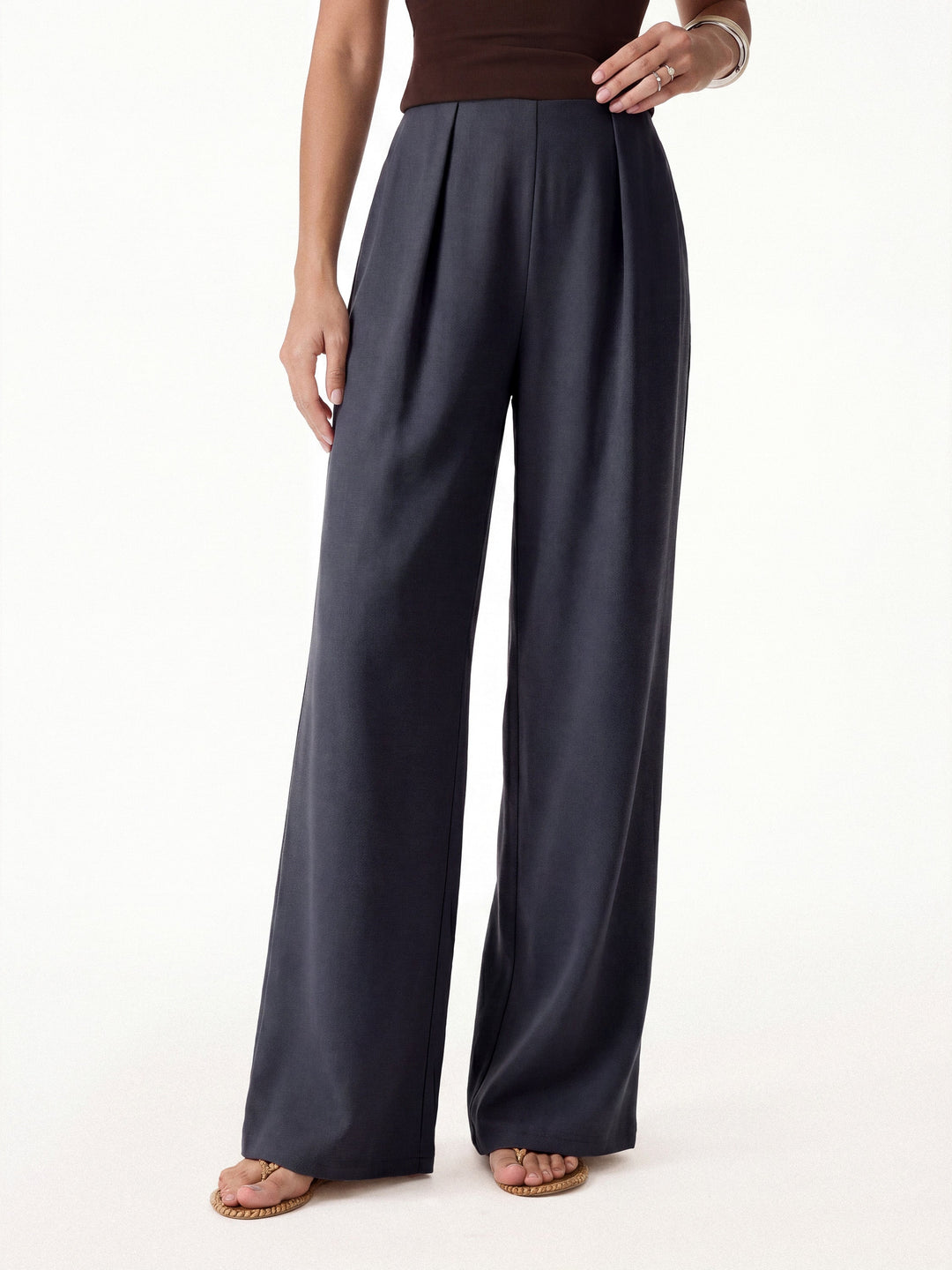 Linen-Like Wide Flare Pant with Pockets