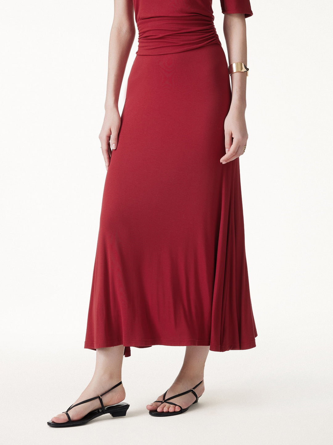 2Pcs Set CoolTouch Short Sleeve Top & Maxi Flared Skirt