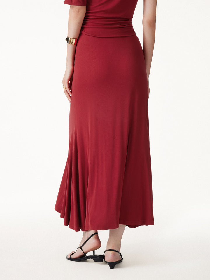 2Pcs Set CoolTouch Short Sleeve Top & Maxi Flared Skirt