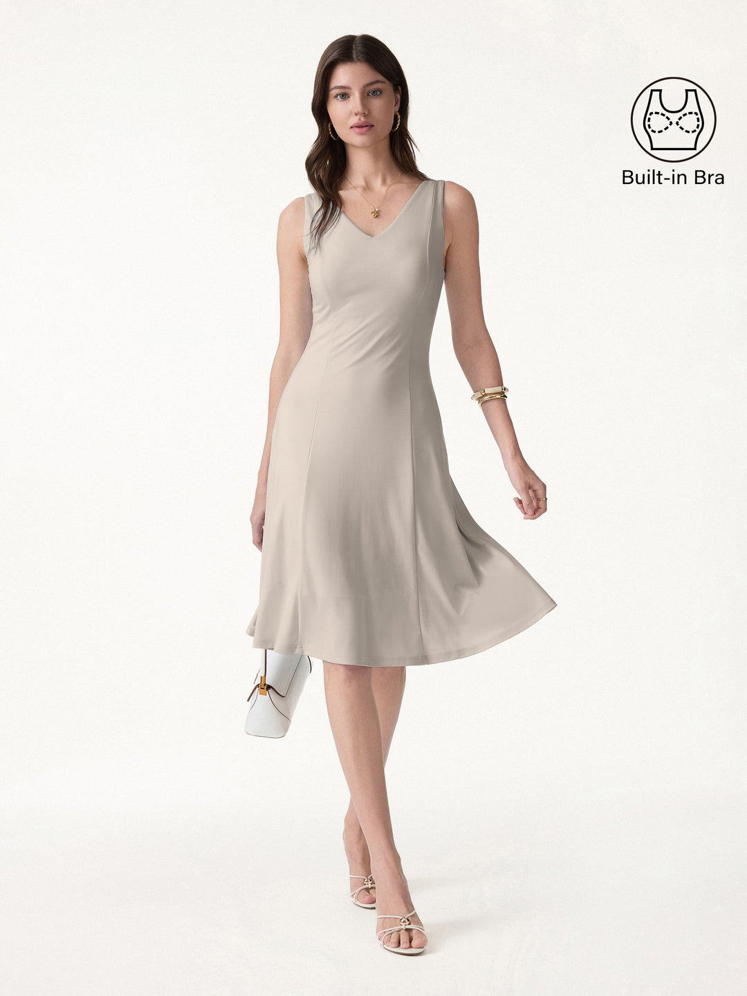 Stretch Ponte V-Neck A-Line Midi Bra Dress