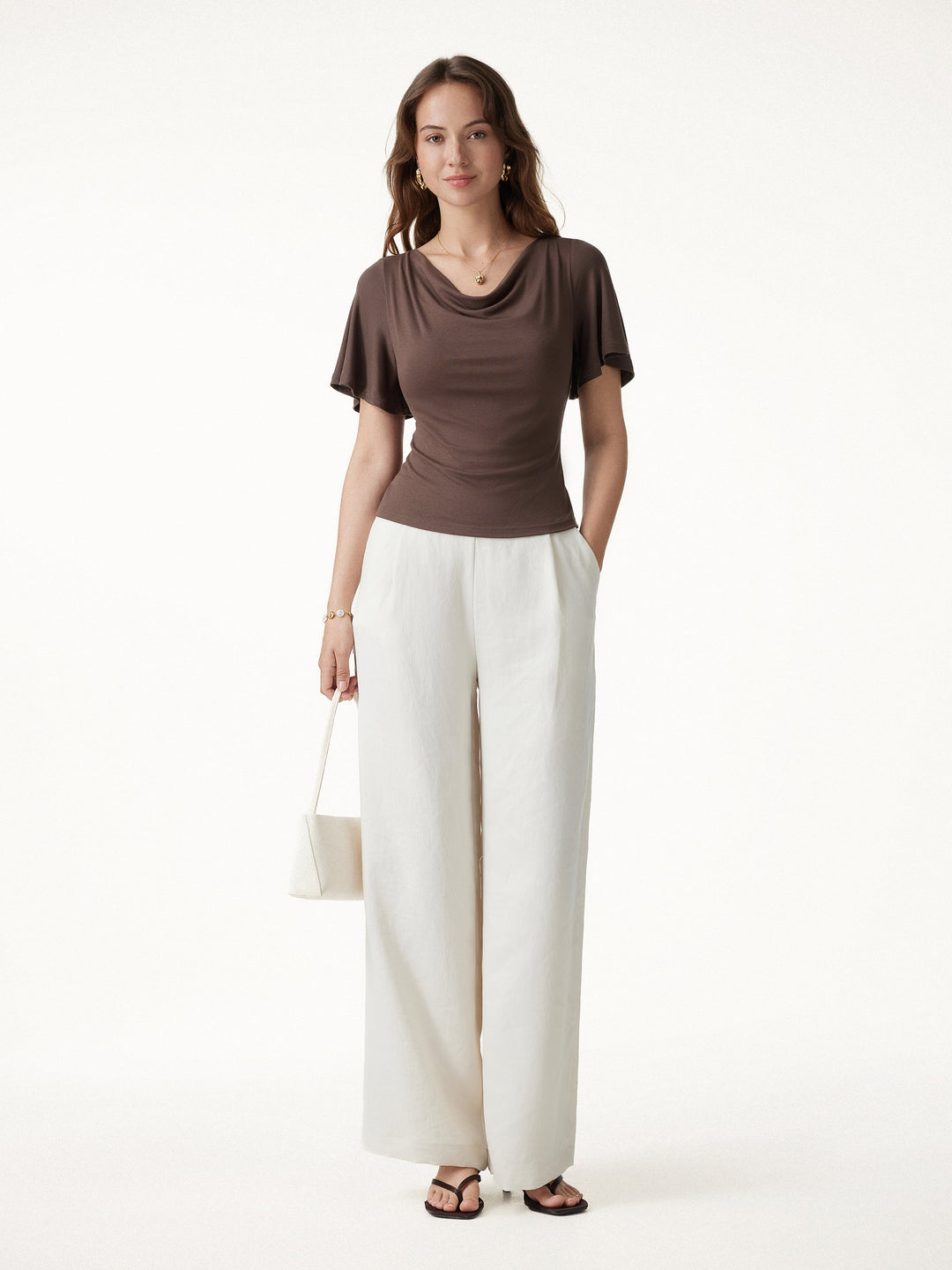 Cowl Neck Flutter Sleeve Bra Top