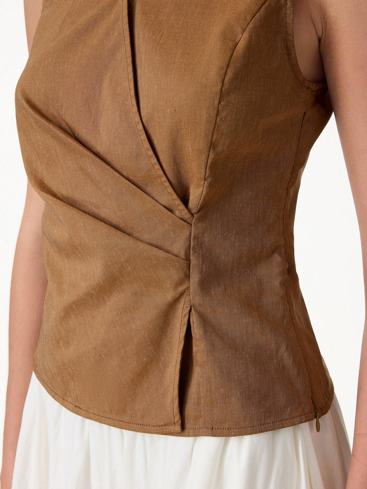 2Pcs Set Top with Side Twist & Cropped Wide Leg Pants