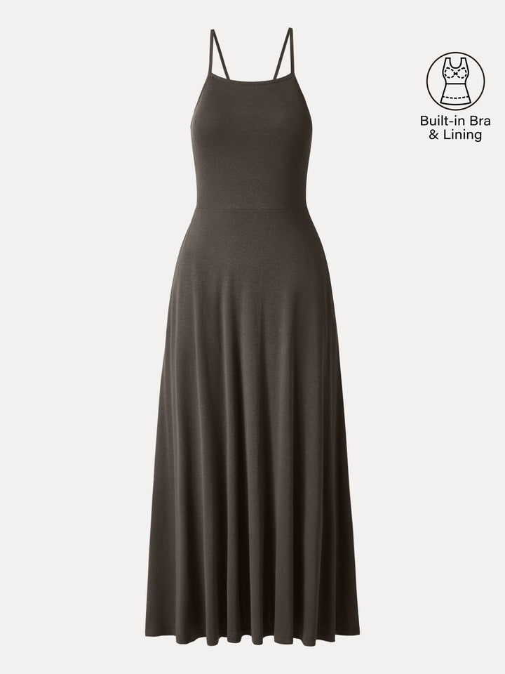 Soft Linen Knit Spaghetti Midi Bra Dress