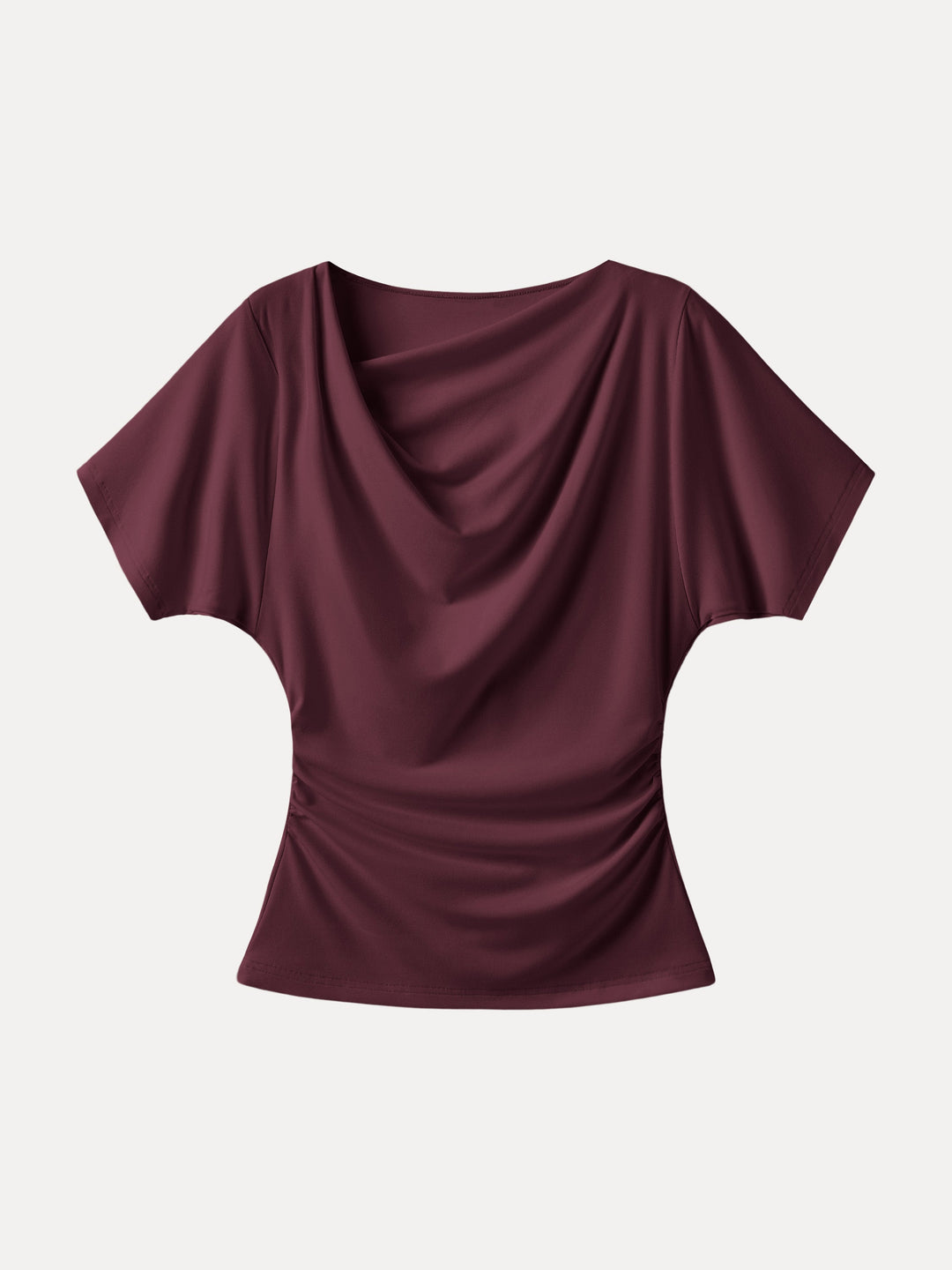 Asymmetrical Cowl Neck Ruched Top