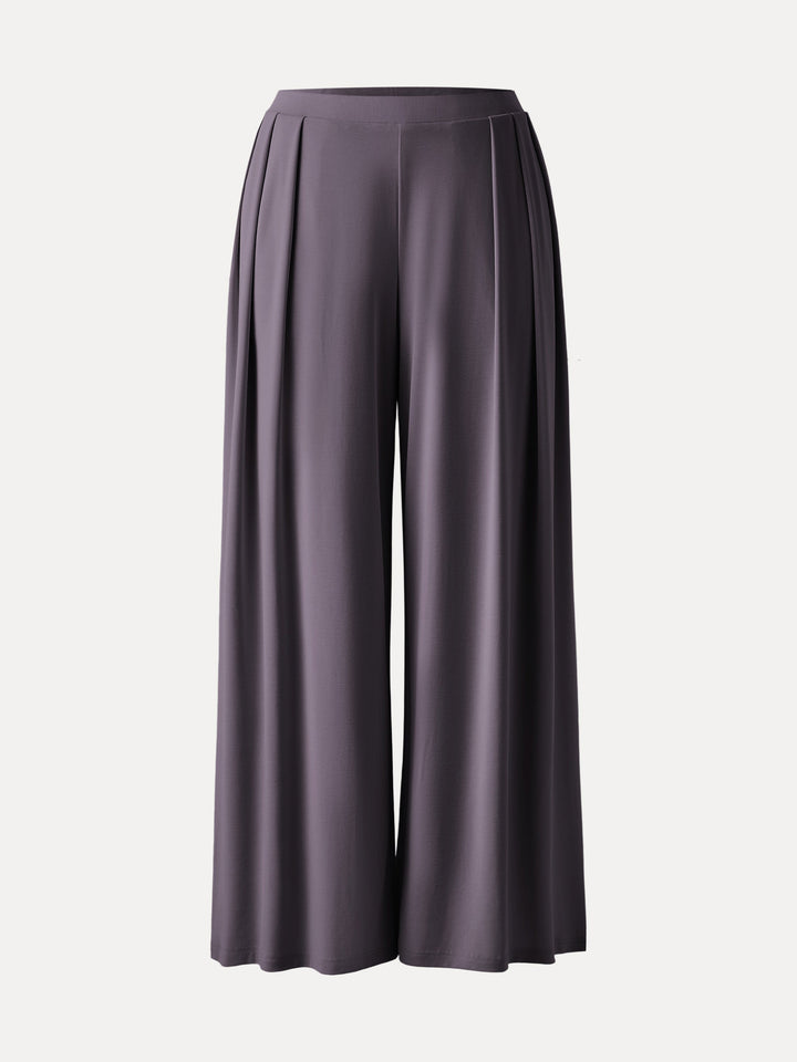 Sandwashed Mid Rise Pleated Wide Leg Palazzo Pant with Pockets