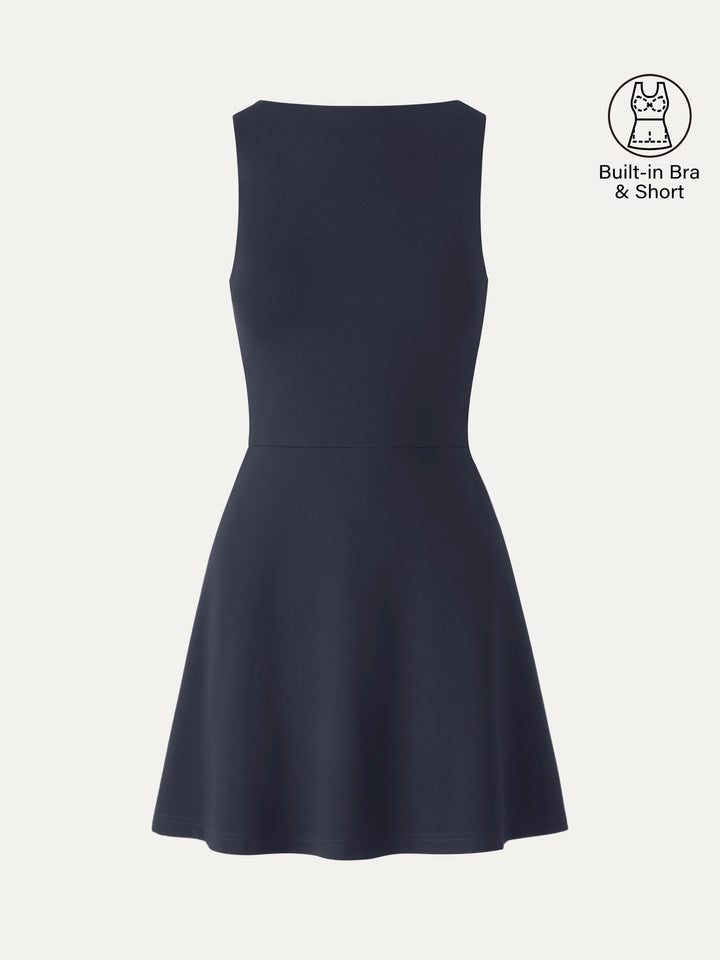 Classy Boatneck Fit-and-Flare Mini Bra Dress