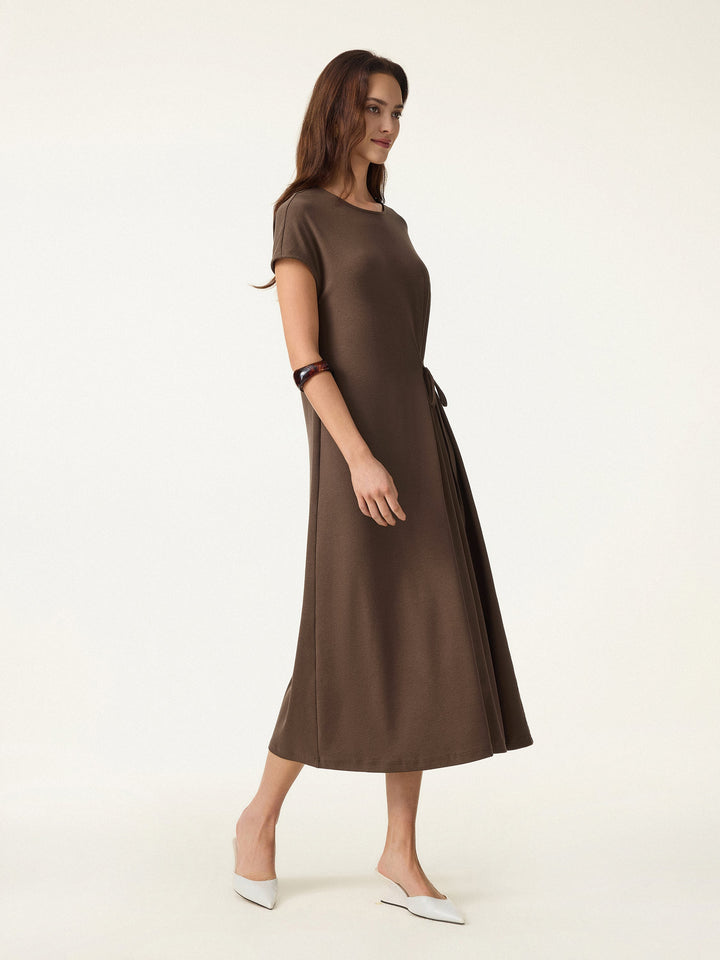 Cotton Lyocell Easy Airy Midi Dress with Self-Tie