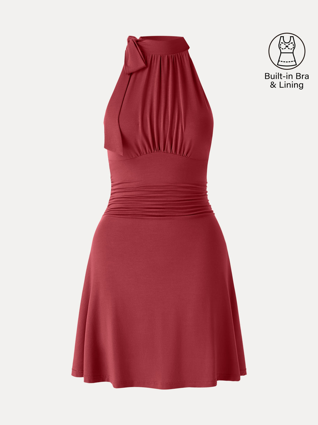 Milky Matte Mockneck Bow Tie Ruched Mini Bra Dress
