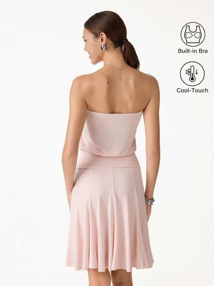 2Pcs Set Banded Hem Bra Top & Knee-Length Skirt