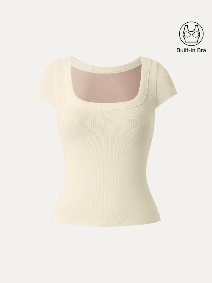 Stretch Cotton Square Neck Cap Sleeve Bra Top