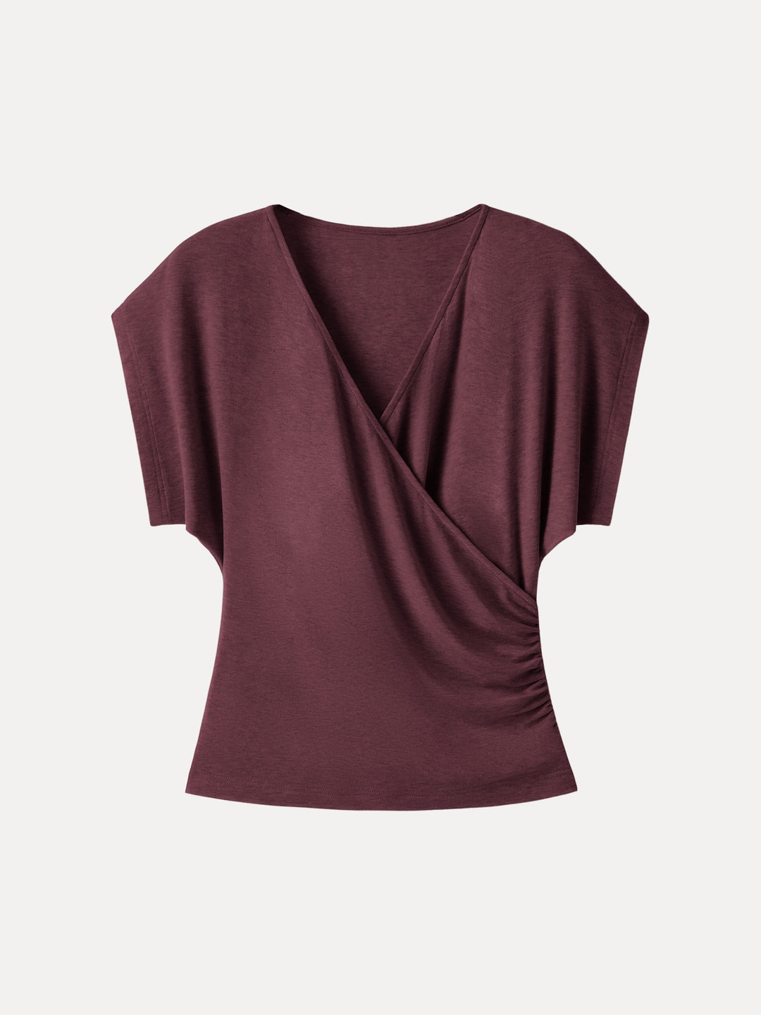 Summer Lyocell Wool Suprlice Ruched Short Sleeve Top