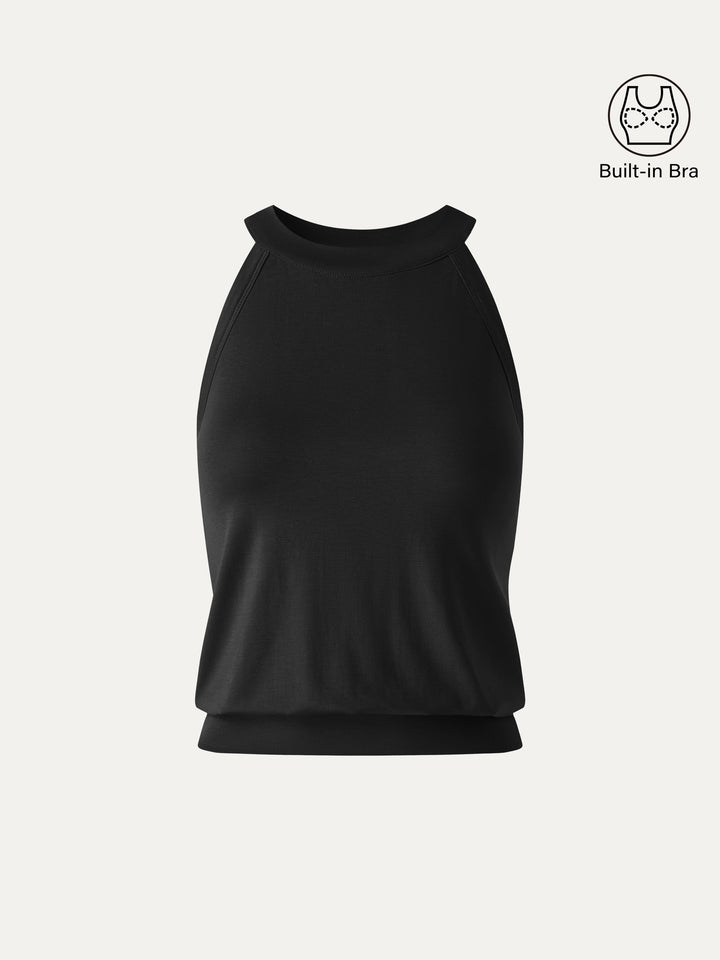 Halter Neck Banded Hem Bra Tank