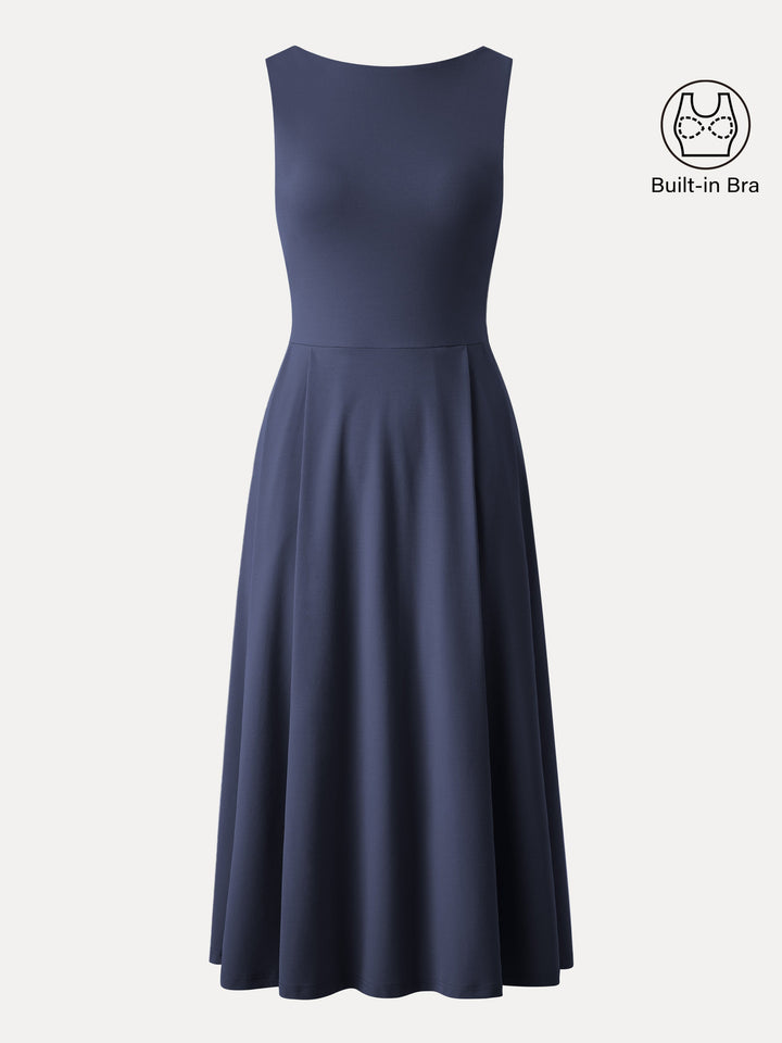 Boatneck Bamboo Ponte Bra Midi Dress with Pockets