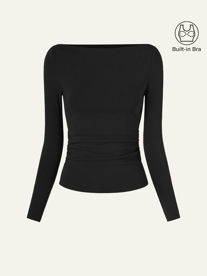 Modern Side Ruched Boatneck Bra Top
