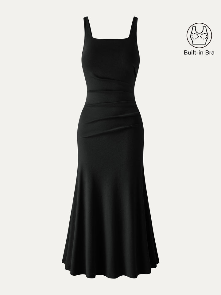 Square Neck Tucked Open Back Bra Dress