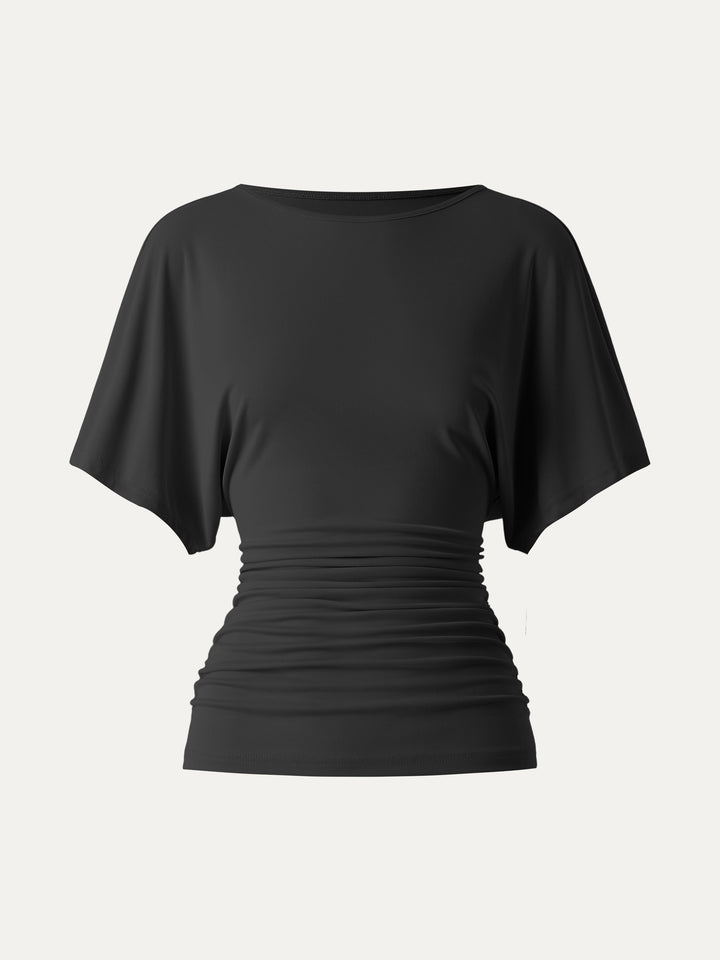 Effortless Boatneck Batwing Sleeve Side Ruched Top