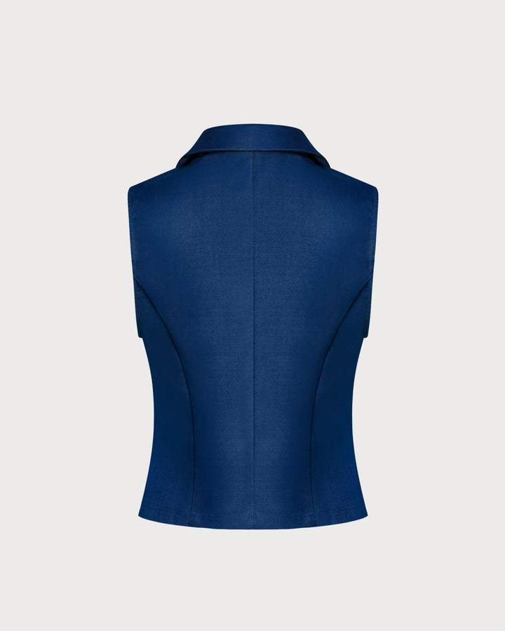 Blue Single Breasted Collar Vest