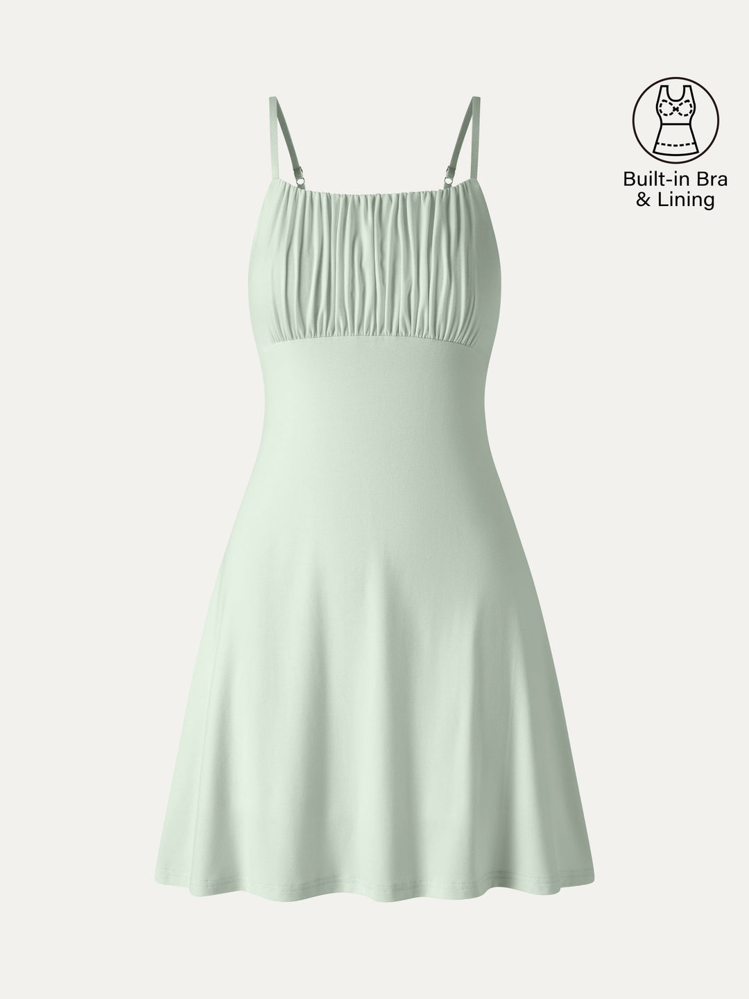 Matte Smooth Square Neck Ruched Spaghetti Mini Bra Dress