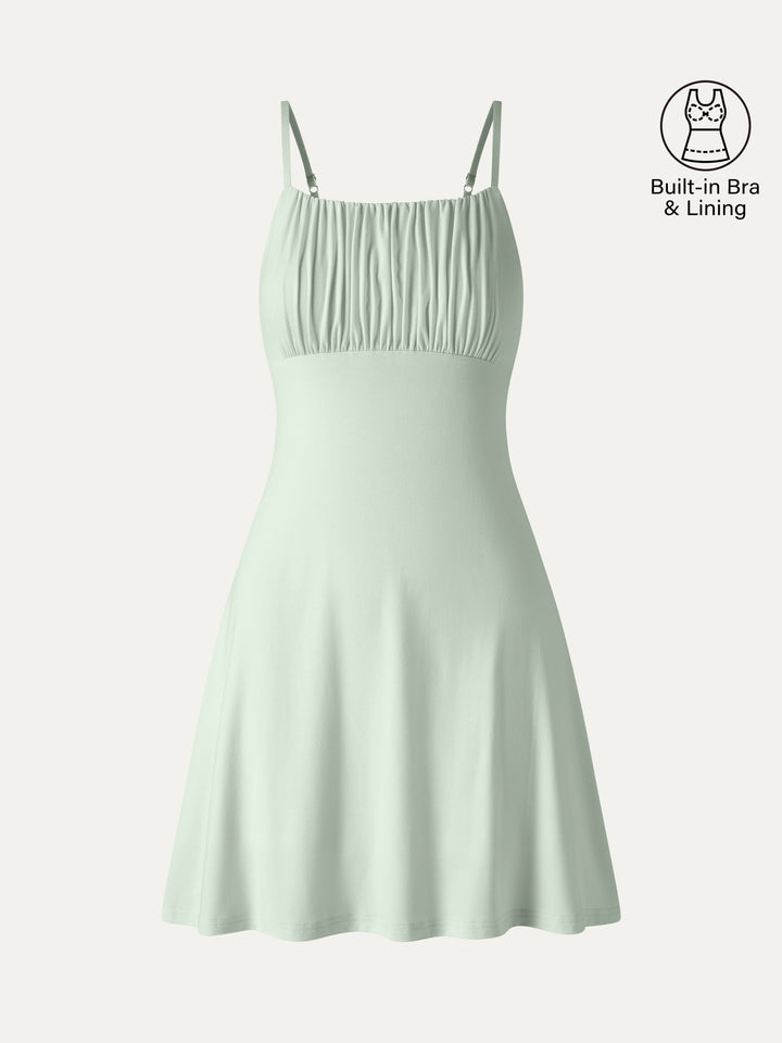 Matte Smooth Square Neck Ruched Spaghetti Mini Bra Dress