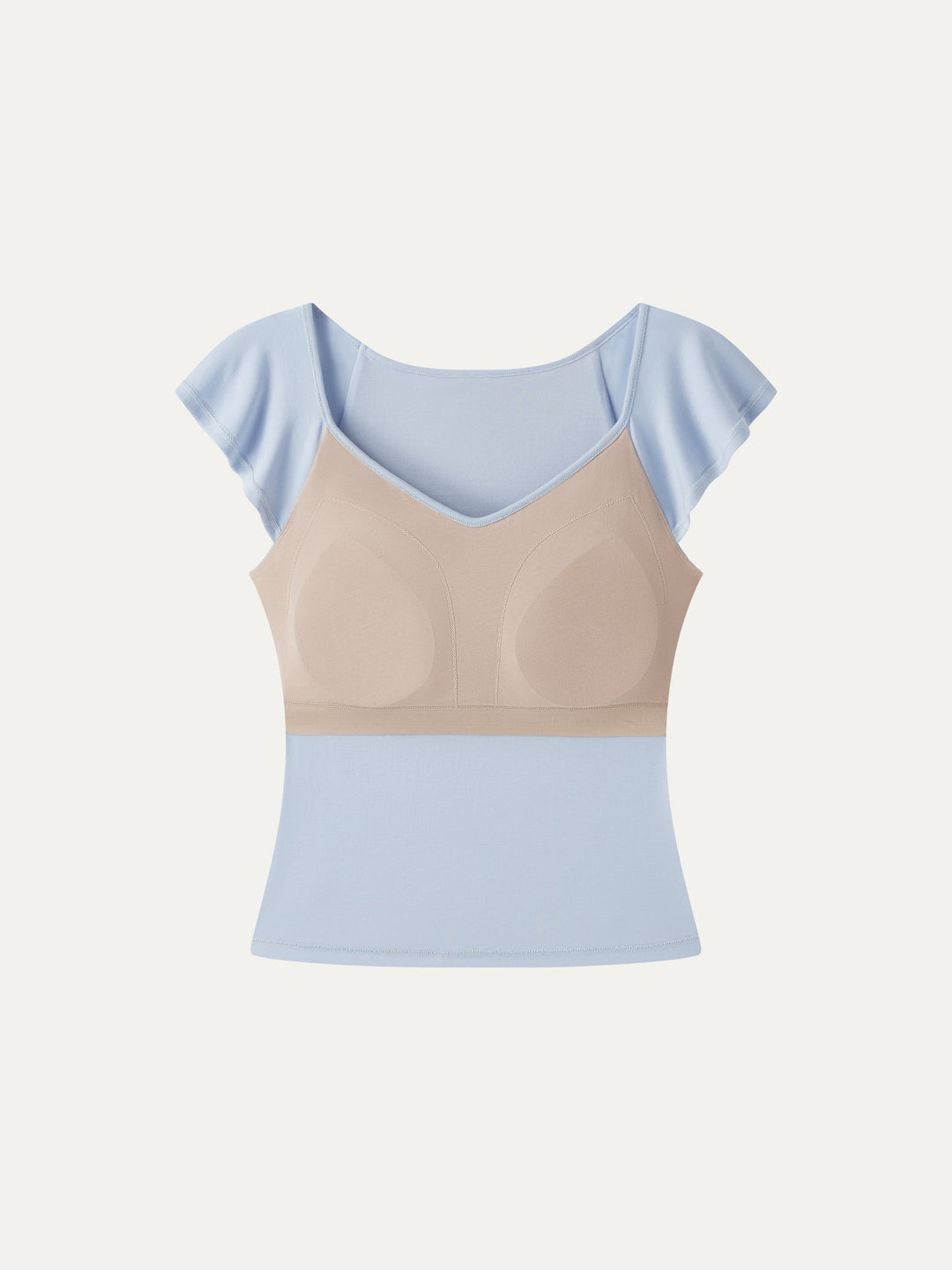 Matte Smooth Diamond Neck Flutter Sleeve Bra Top