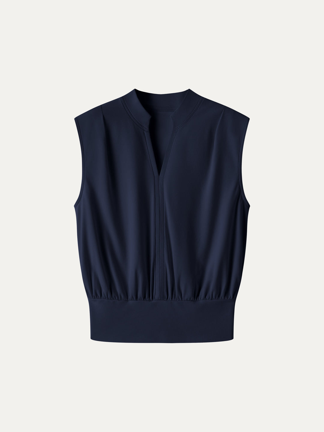Cotton-Viscose V-neck Stand Collar Sleeveless Top