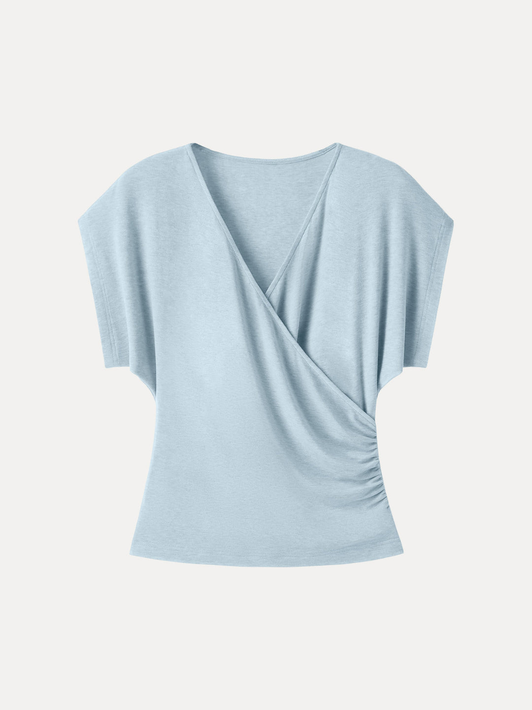 Summer Lyocell Wool Suprlice Ruched Short Sleeve Top