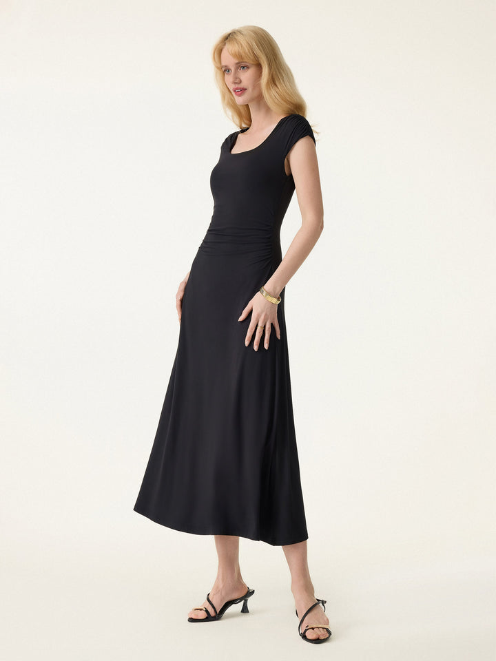 SkinKiss Cooling Square Neck Ruched Midi Bra Dress