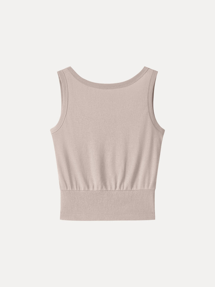 Cotton-Linen Blend Reversible Boatneck Low Back Top