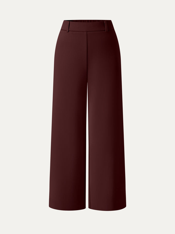 Not-See-Thru Mid Rise Cropped Wide Leg Pants with Pockets