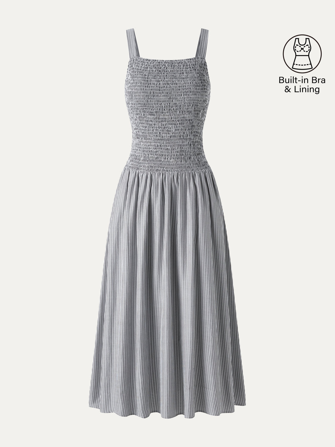 Striped Poplin Square Neck Smocked Midi Bra Dress