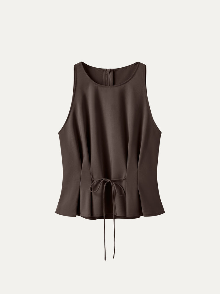 Summer Linen Pleated Self-Tie Top