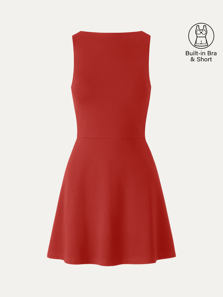 Classy Boatneck Fit-and-Flare Mini Bra Dress