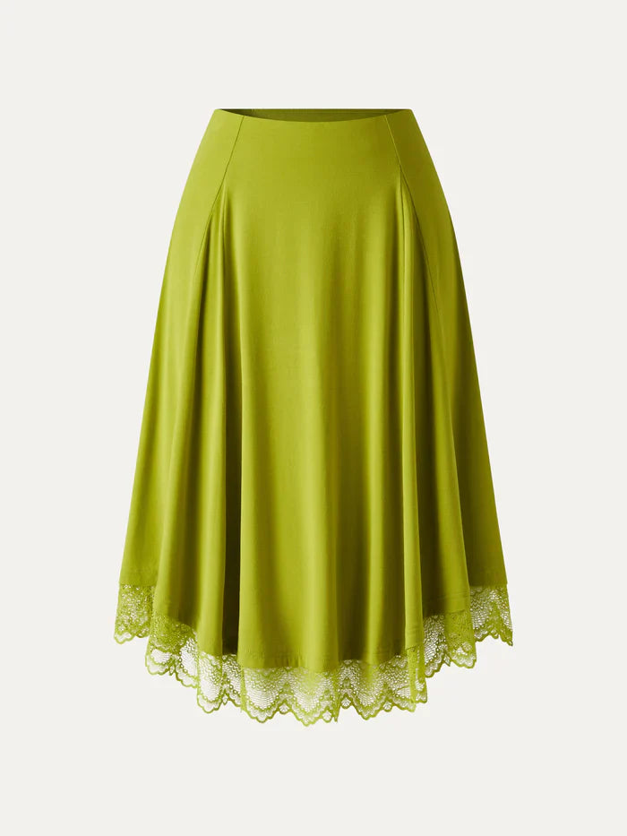 Lace Trim Midi Circle Flare Skirt