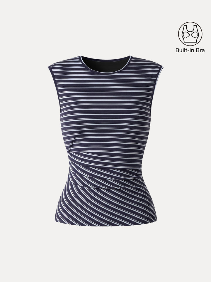Lyocell Striped Tucked Sleeveless Bra Top