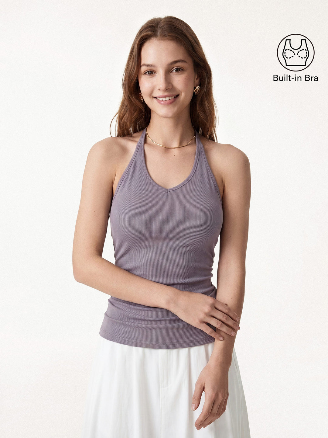 Modal Halter Neck Open Back Ruched Bra Top