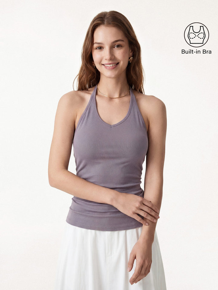 Modal Halter Neck Open Back Ruched Bra Top