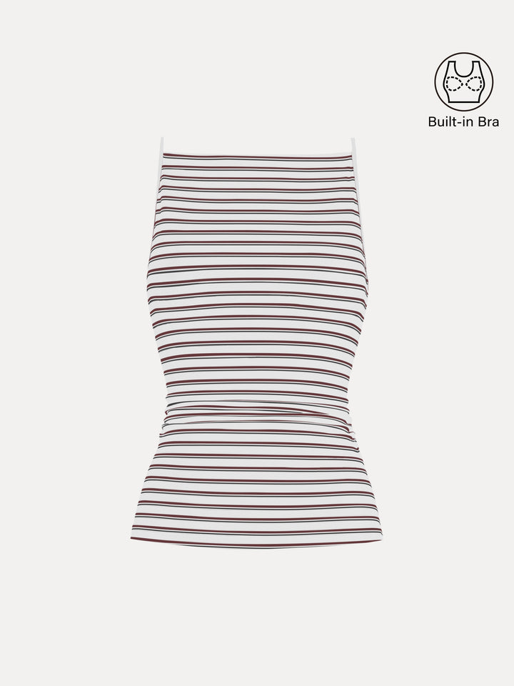 Striped Side Ruched Spaghetti New Airy Bra Tank