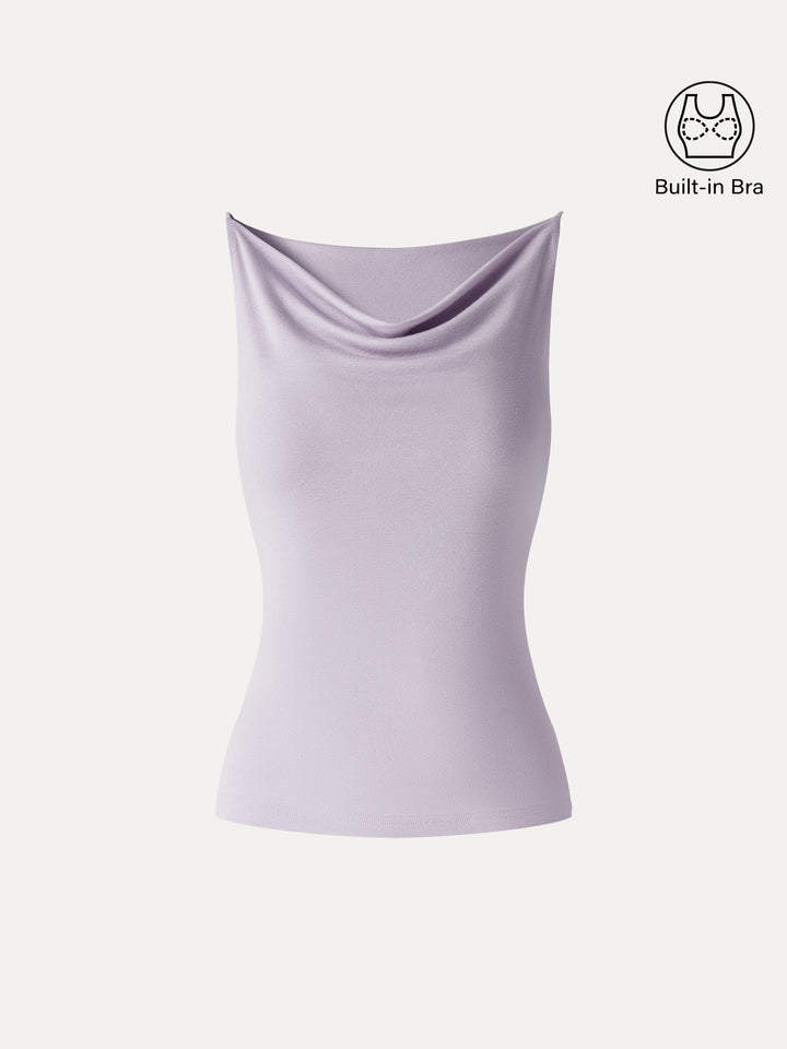 Stretch Linen Cowl Neck Bra Tank