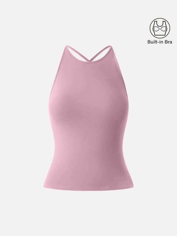 SkinKiss Round Neck Cross-Back Bandless Bra Top
