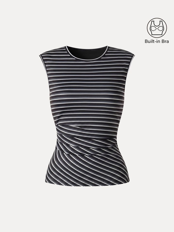 Lyocell Striped Tucked Sleeveless Bra Top