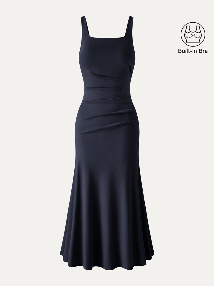 Square Neck Tucked Open Back Bra Dress
