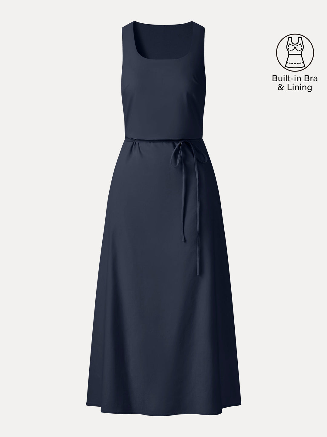 Linen Blend U-Neck Maxi Dress with Pockets