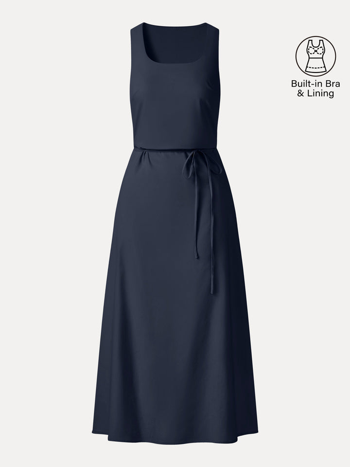 Linen Blend U-Neck Maxi Dress with Pockets
