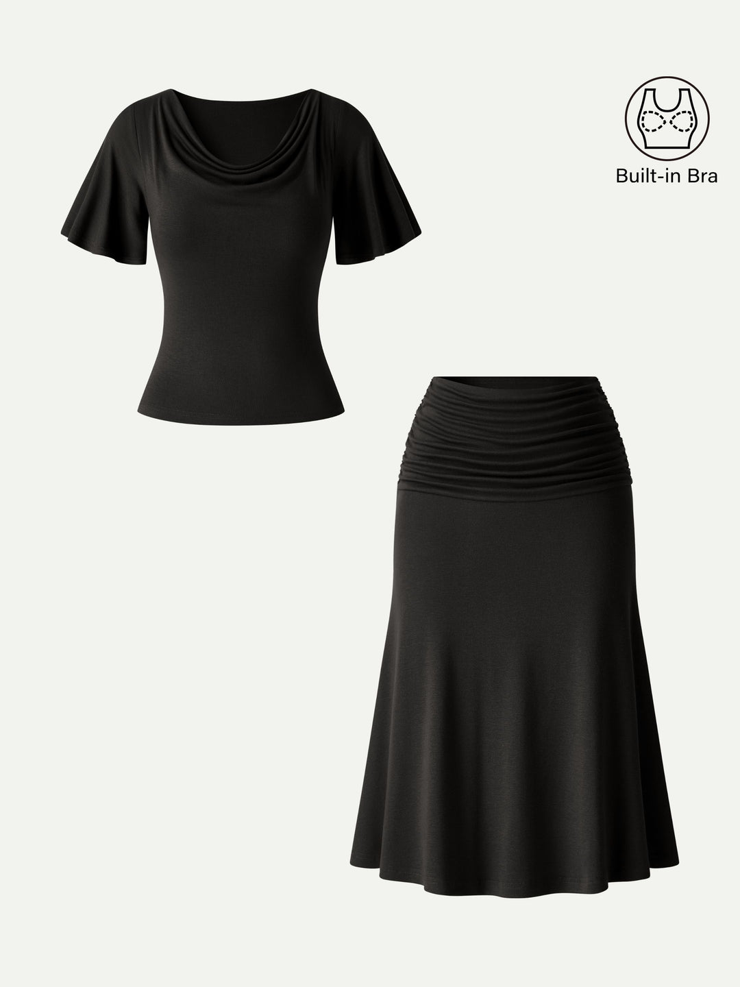 2Pcs Set Flutter Sleeve Bra Top & Midi Mermaid Skirt