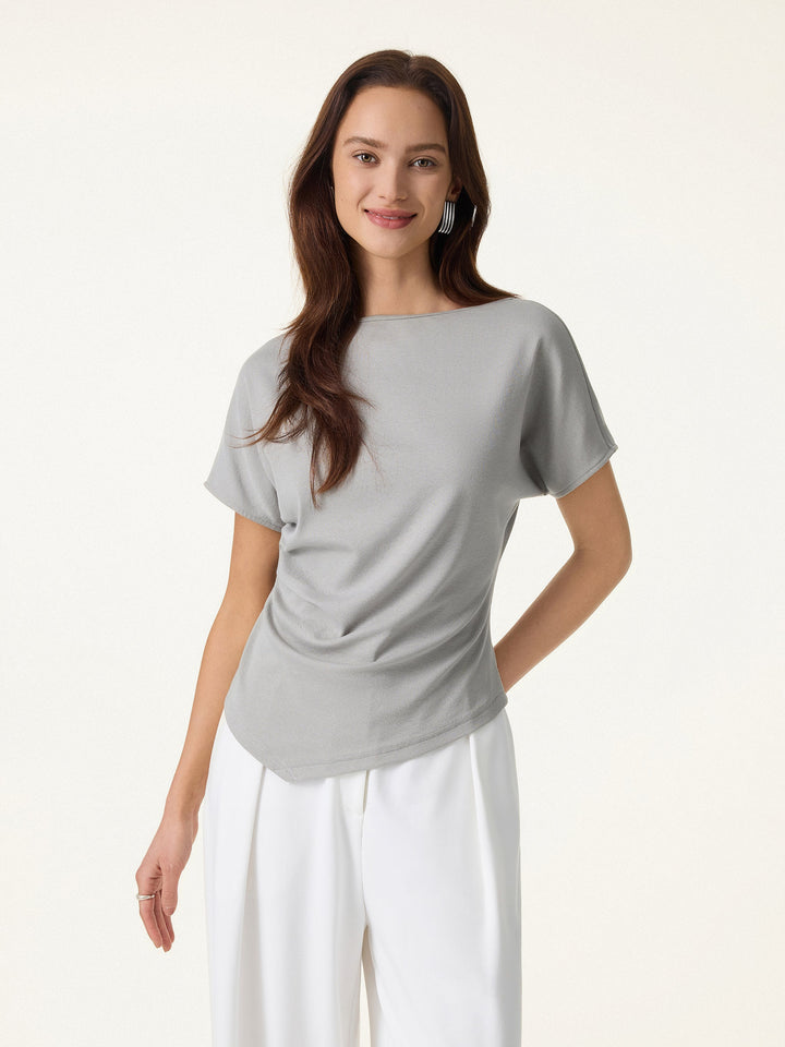 Cotton Lyocell Boatneck Angled Summer Tee
