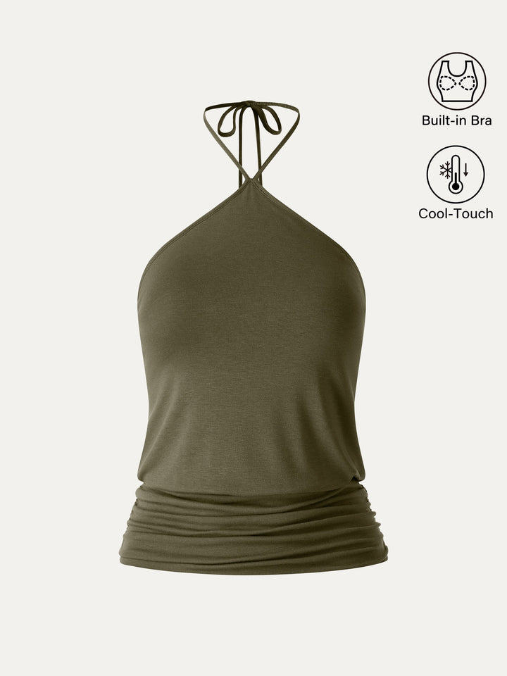 CoolTouch Halter Ruched Hem Bra Top