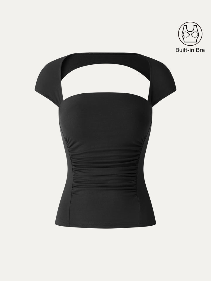 SkinKiss Square Neck Cutout Back Ruched Bra Top